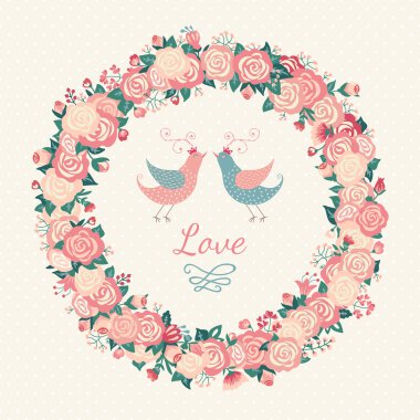 Gül ve kuşların çelenk