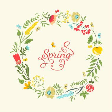 Çiçekler, otlar ve kelebekler.