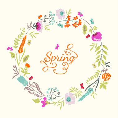 Çiçekler, otlar ve kelebekler.