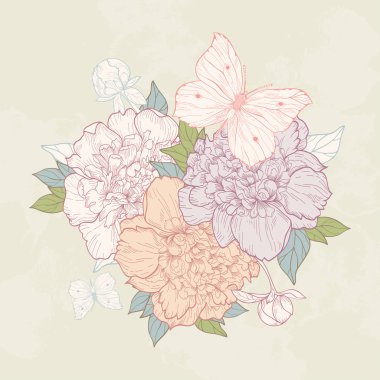 Peonies ve kelebekler