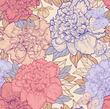 Peonies ve kelebekler