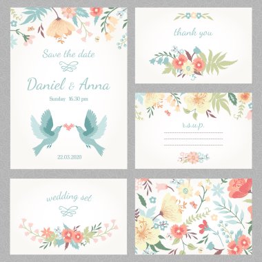 Flowers and love birds clipart