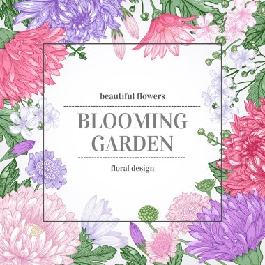 Bahçe çiçekli çerçeve