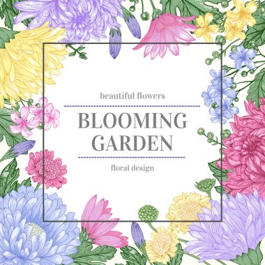 Bahçe çiçekli çerçeve