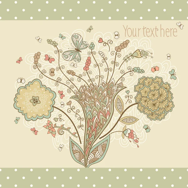 Картка з квітами і метеликами . — стоковий вектор