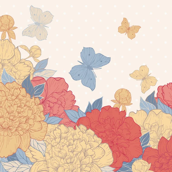 Pivoines et papillons — Image vectorielle