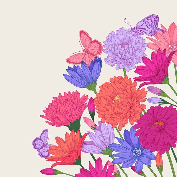 Bloemen en Vlinders — Stockvector