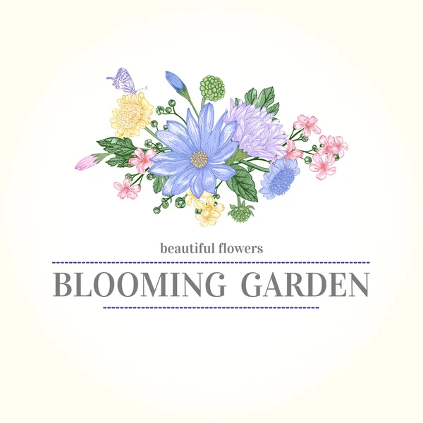 Kort med en bukett blommor花の花束のカード. — Stock vektor