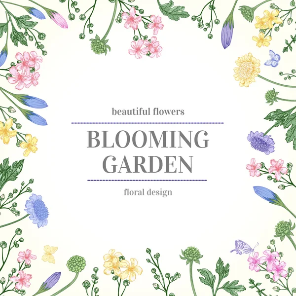 Κάρτα με λουλούδια και βότανα — Διανυσματικό Αρχείο