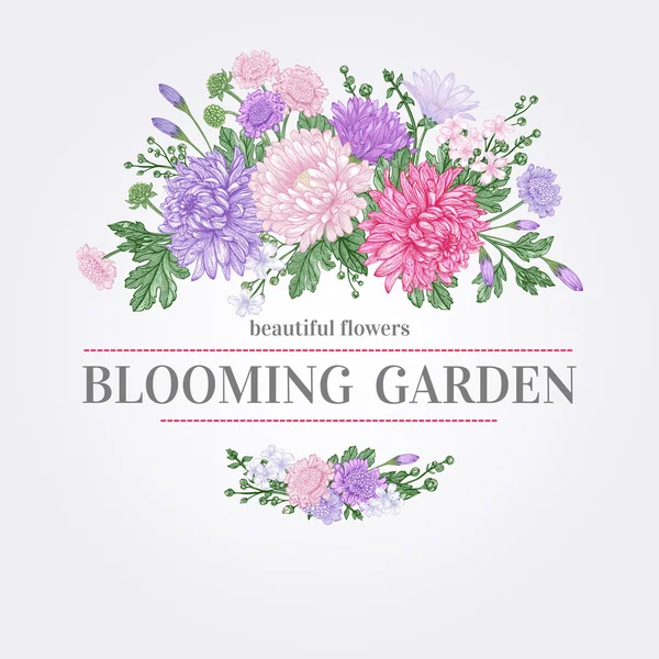 Kort med en bukett blommor花の花束のカード. — ストックベクタ