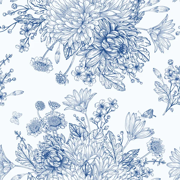 Blauwe boeketten van bloemen. — Stockvector