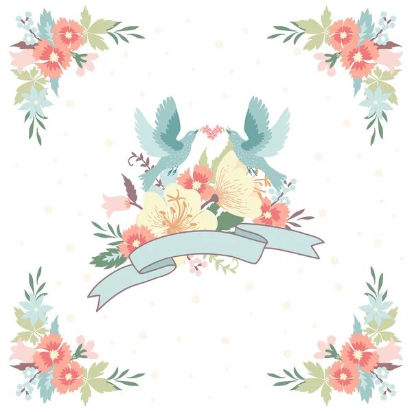 Invitation fleurs et oiseaux — Image vectorielle