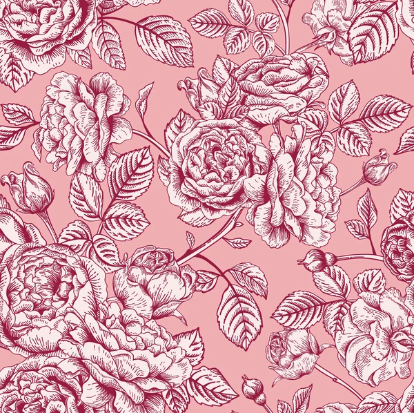 无缝模式与玫瑰花园 — 图库矢量图片