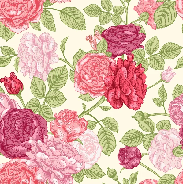 Узор с розовыми розами — стоковый вектор