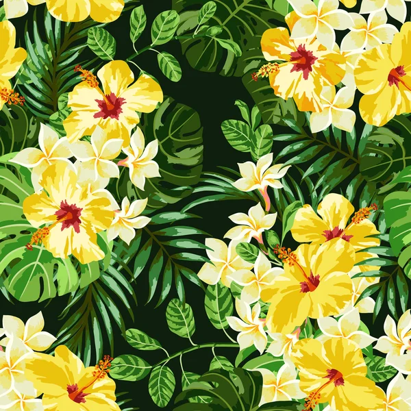 Tropické listy a květy — Stockový vektor