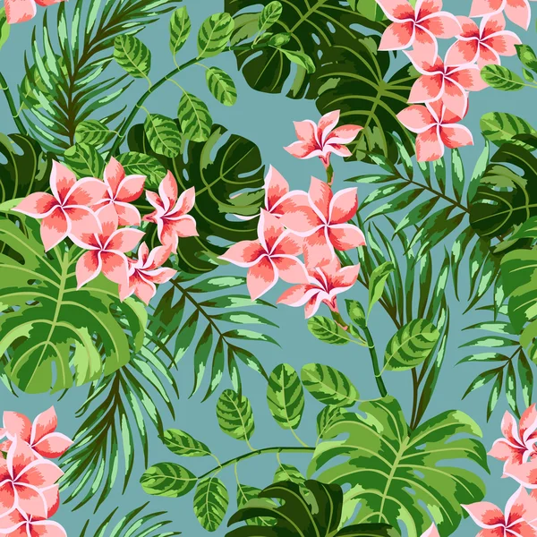 Hojas y flores tropicales — Vector de stock