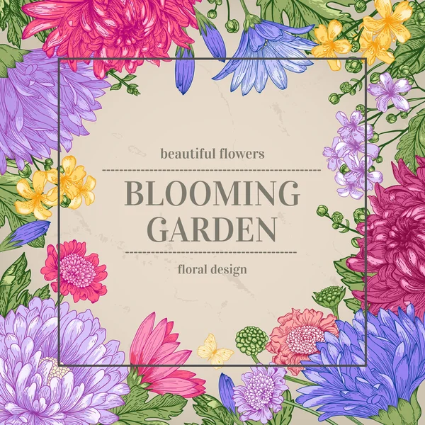 Cadre avec fleurs de jardin — Image vectorielle