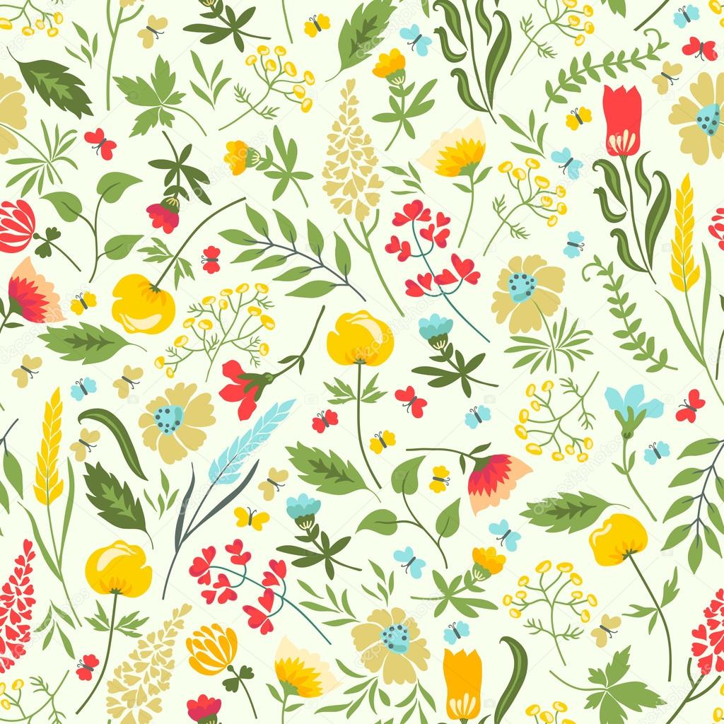 Pattern with flowers, herbs