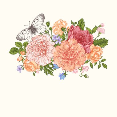 Bahçe çiçekli foral kartı.