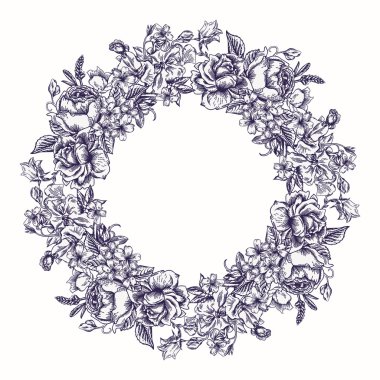 Çiçekli yuvarlak çerçeve.