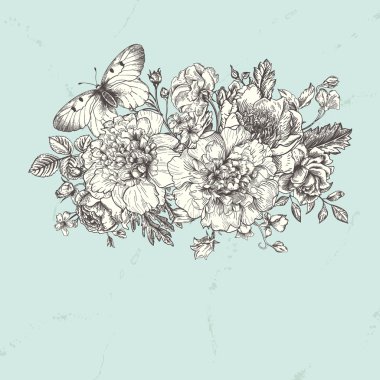 buket çiçek ve kelebek.