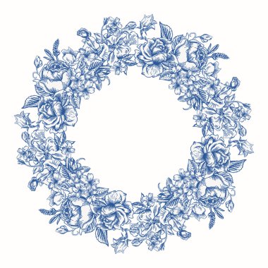 Çiçekli yuvarlak çerçeve.