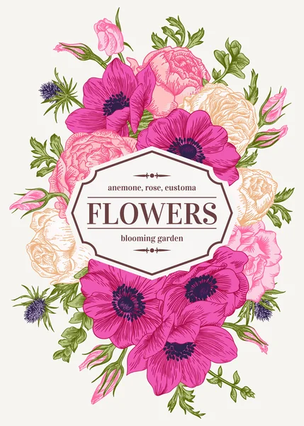 Karta ślubna z kwiatami. — Wektor stockowy