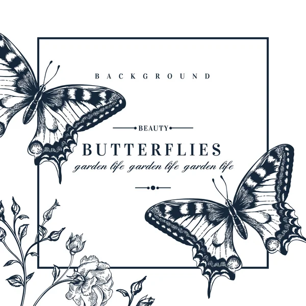 Cartão com borboletas e flores. —  Vetores de Stock
