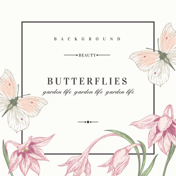 Background with flowers and butterflies. — Stock Vector