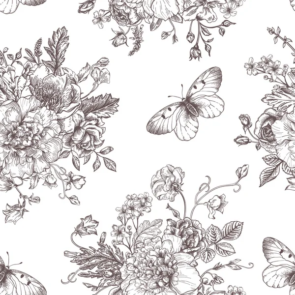 Motif sans couture fleurs et papillons . — Image vectorielle