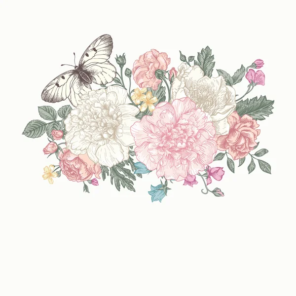 buket çiçek ve kelebek.