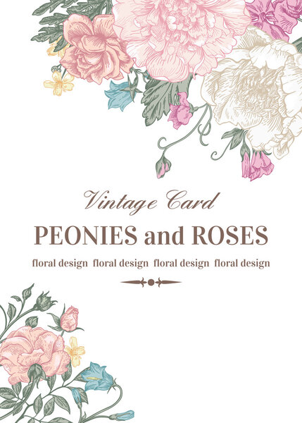 Card with roses and peonies.