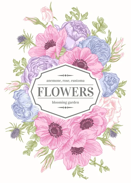 Bruidskaart met bloemen. — Stockvector