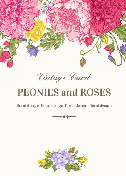 Card with garden flowers. 