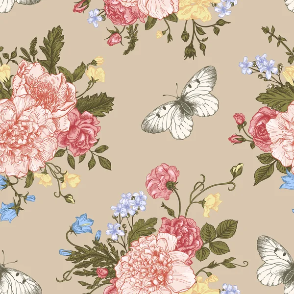 pattern with  flowers and butterflies.