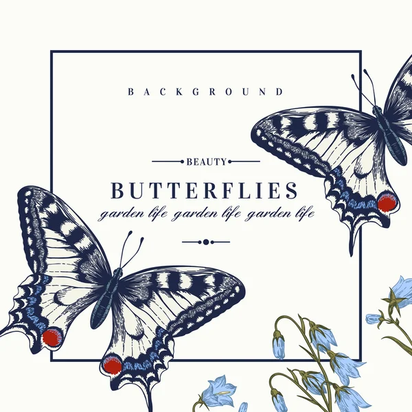 Kelebekli ve çiçekli kart.