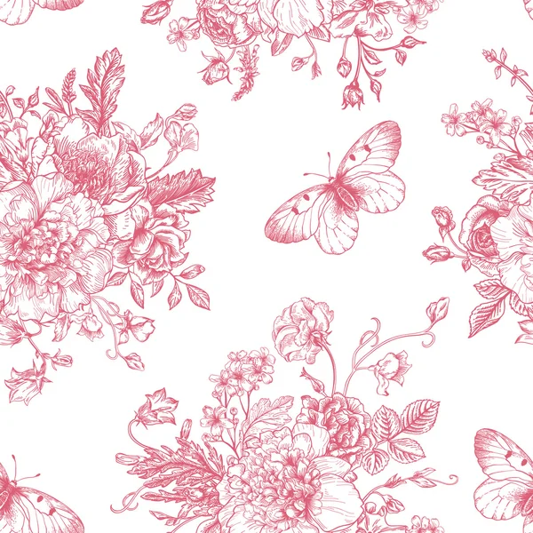 Modèle avec des fleurs et des papillons. — Image vectorielle