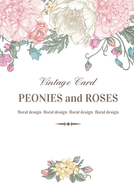 Foral carte avec des fleurs de jardin . — Image vectorielle