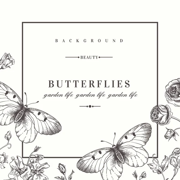 Card with butterflies and flowers. Royalty Free Stock Vectors