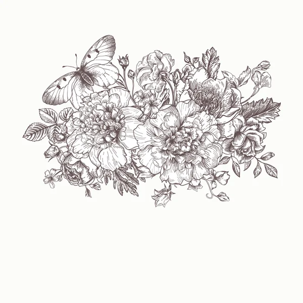 Bouquet of flowers and a butterfly. Royalty Free Stock Illustrations