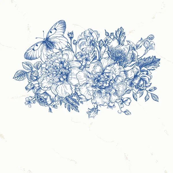 Bouquet of flowers and a butterfly. Stock Vector