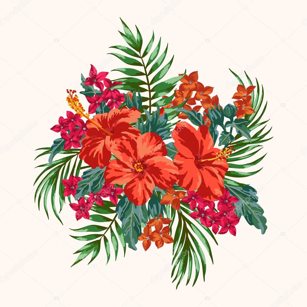 Bouquet of tropical flowers. — Stock Vector © Lisla 73776457