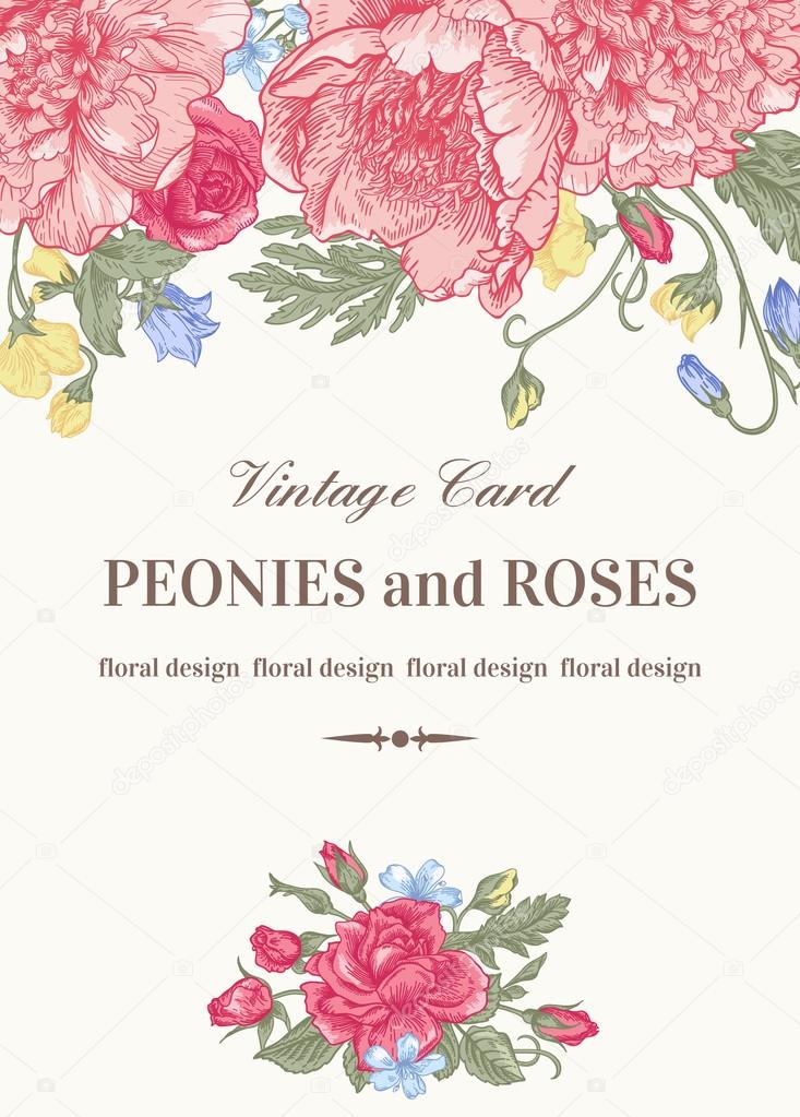 Card with roses and peonies.