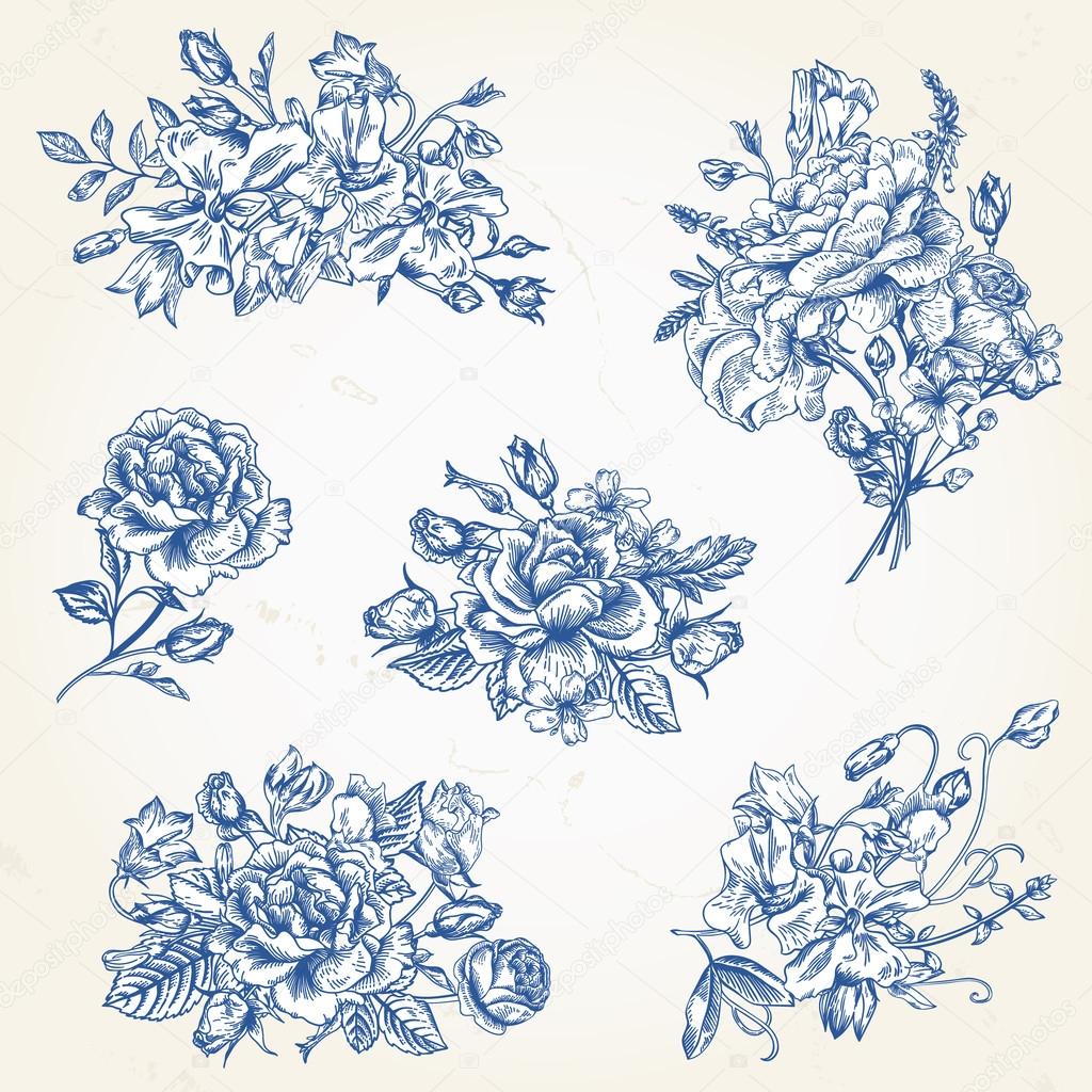 Set of  floral design elements.