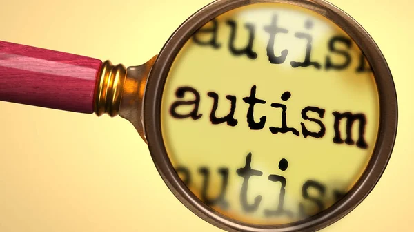 Examinar Estudiar Autismo Muestra Como Una Lupa Palabra Autismo Para — Foto de Stock