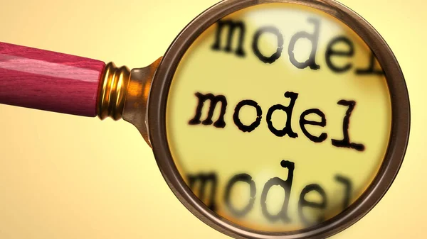 검사와 Examine Study Model 모델을 자세히 관찰하는 과정을 상징하기 확대경과 — 스톡 사진
