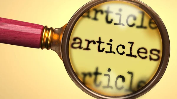 Examine Study Articles Showed Magnify Glass Word Articles Symbolize Process — Stock Photo, Image
