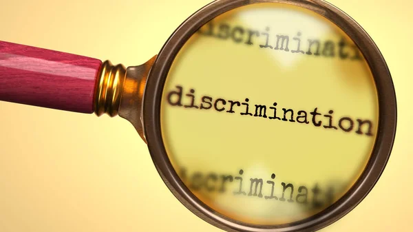 Examinar Estudiar Discriminación Mostrada Como Una Lupa Palabra Discriminación Para —  Fotos de Stock