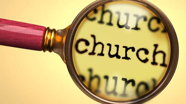 Zkoumat Studovat Kostel Ukázal Jako Zvětšit Sklo Slovo Církev Symbolizovat — Stock fotografie