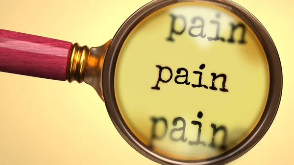 Examine Study Pain Showed Magnify Glass Word Pain Symbolize Process — Stock Photo, Image